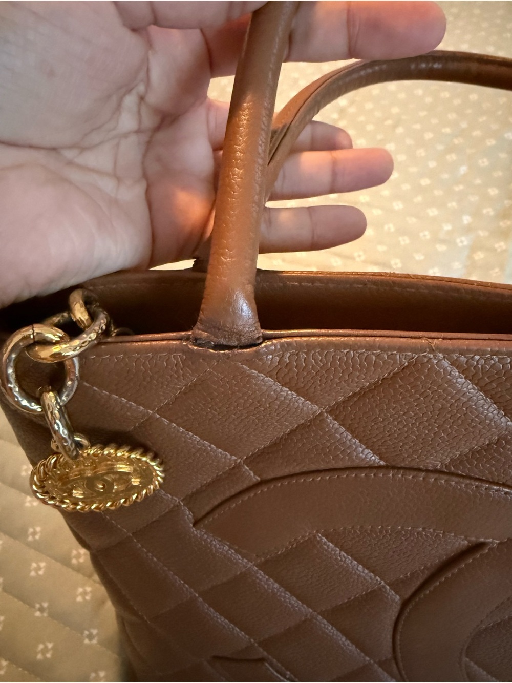 Chanel Caviar Brown Leather Quilted Medallion Tote - 24 Karat Gold - Picture 4 of 14